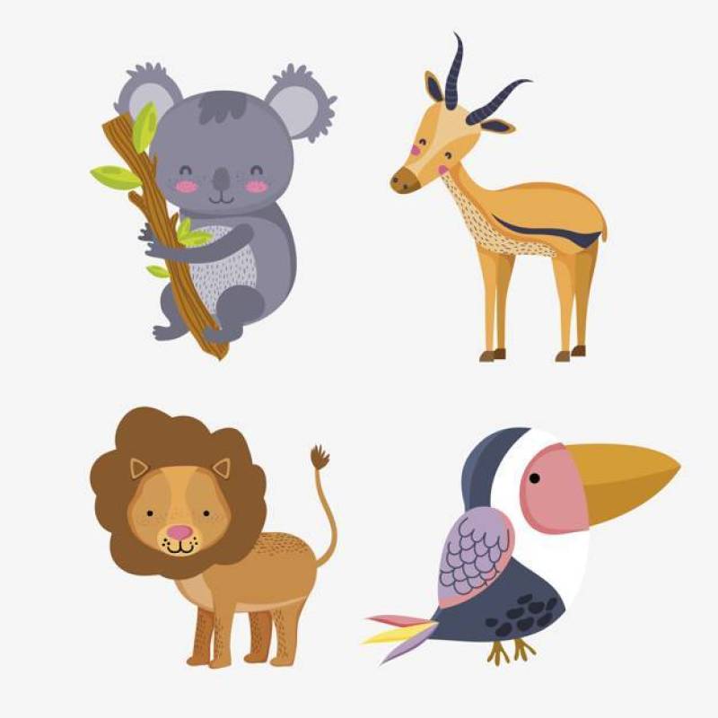 Set of wild animals cute cartoons