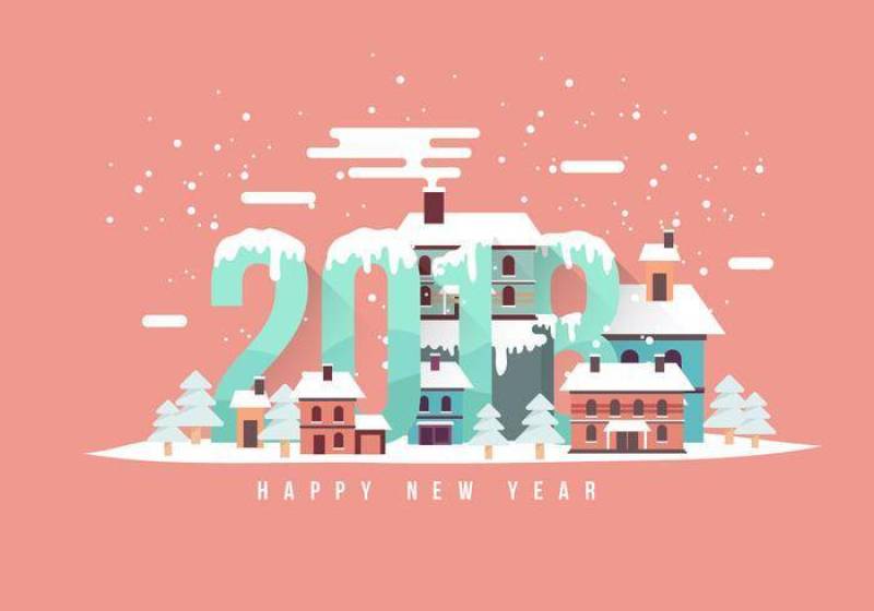 新年快乐2018年雪景矢量图