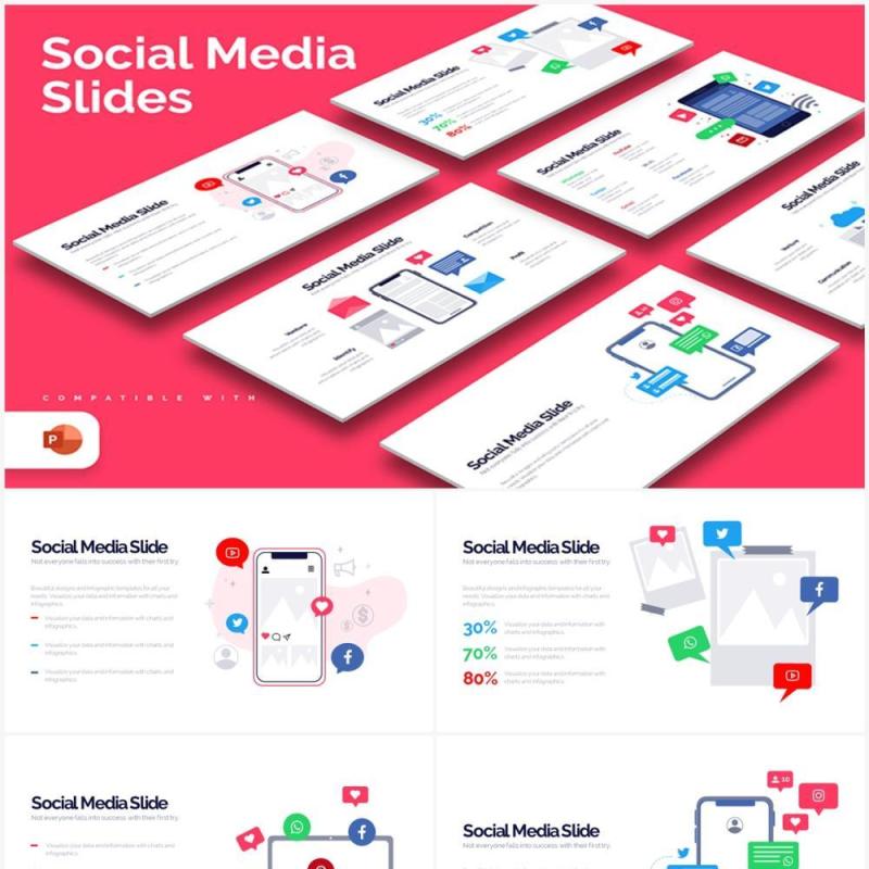简洁商务社交媒体分析PPT信息图表素材Social Media Powerpoint Infographics