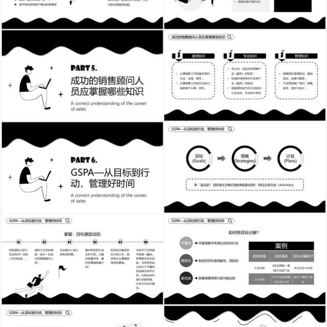 黑白手绘风销售人员入职培训PPT模板