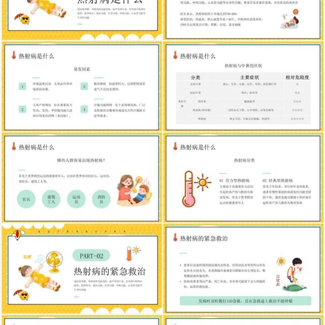 黄色卡通风热射病科普宣传PPT模板 黄色卡通风热射病科普宣传PPT模板