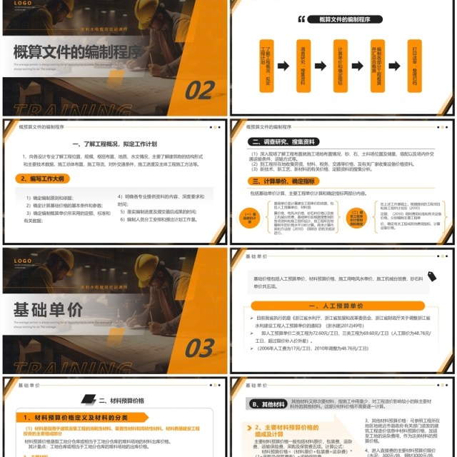 橙色简约风水利水电工程概预算PPT模板