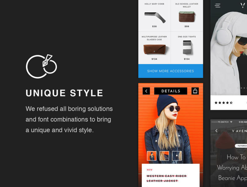 移动应用程序模板的最高质量与清洁和尖锐的设计，V大道用户界面工具包