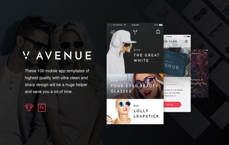 移动应用程序模板的最高质量与清洁和尖锐的设计，V大道用户界面工具包