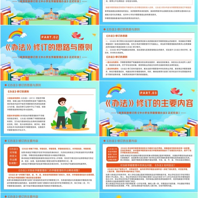 蓝色卡通风中小学生学籍管理办法PPT模板 蓝色卡通风中小学生学籍管理办法PPT模板