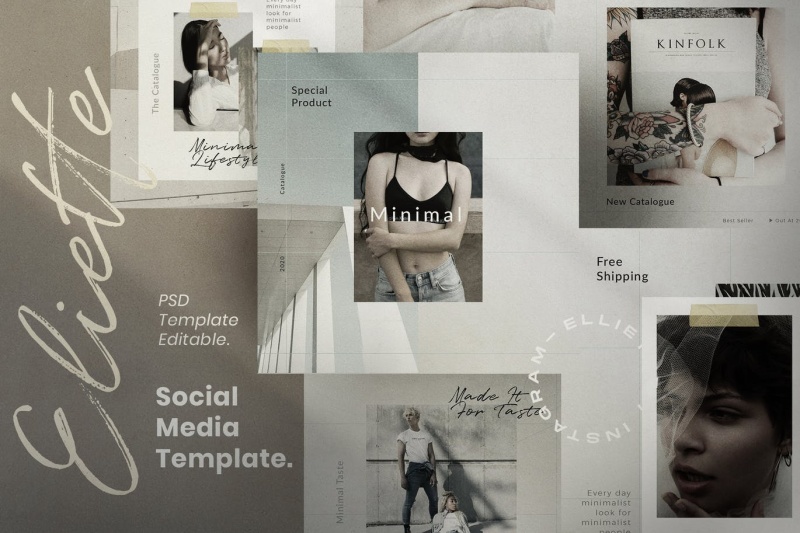 社交媒体模板移动应用界面PSD设计素材Elliette - Social Media Template + Stories