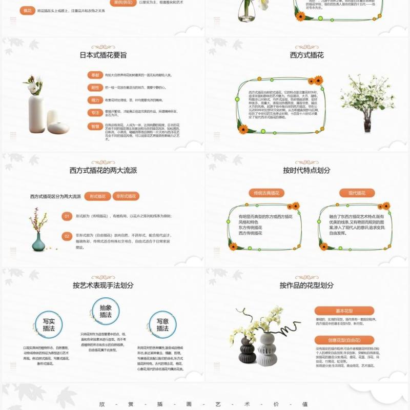 橙色清新风插花艺术培训PPT模板