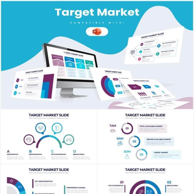 简洁绿色系目标市场用户群体分析PPT信息图形素材Target Market Powerpoint Infographics