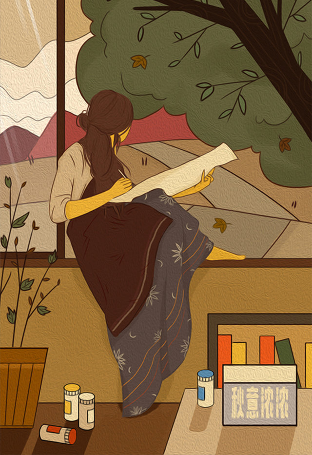 唯美绘画女孩独处秋意浓浓秋天立秋插画 唯美绘画女孩独处秋意浓浓秋天立秋插画