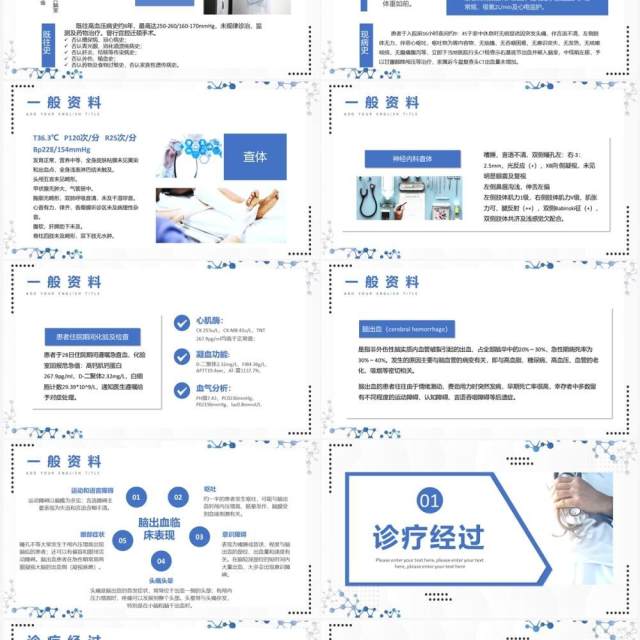 蓝色简约风脑出血护理个案汇报PPT模板