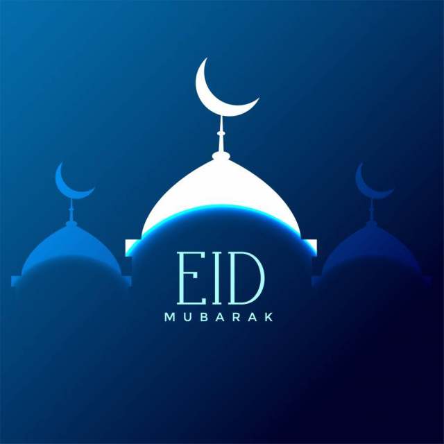 eid穆巴拉克在蓝色背景的清真寺剪影