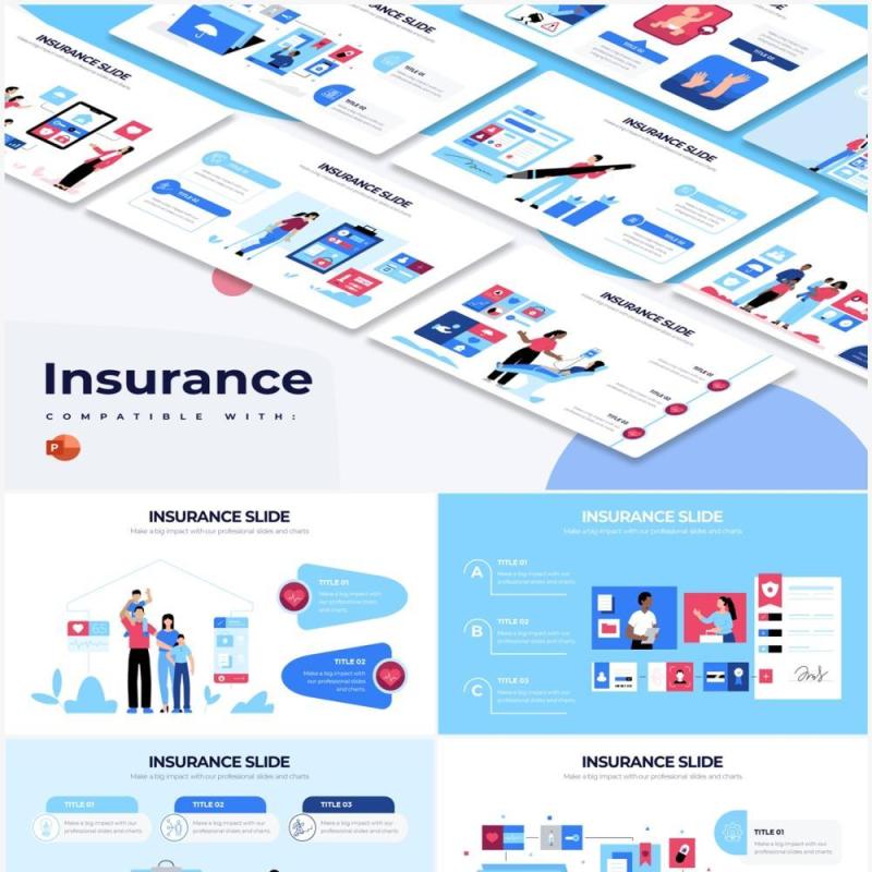 创意卡通人物插画保险医疗PPT信息图形素材Insurance Powerpoint Infographics