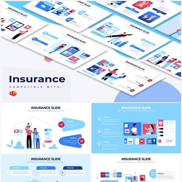创意卡通人物插画保险医疗PPT信息图形素材Insurance Powerpoint Infographics