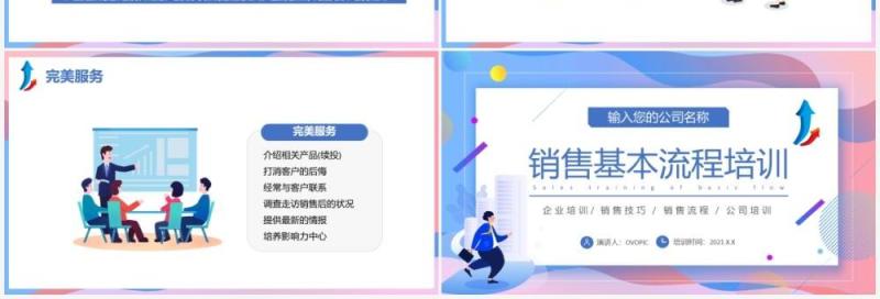 渐变扁平化企业销售基本流程企业培训PPT模板