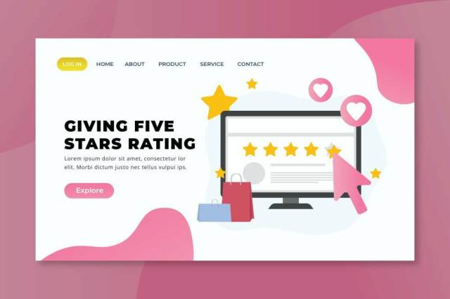 给予五星评级psd xd ai矢量登陆页面UI界面插画素材giving five stars rating psd xd ai vector landing page