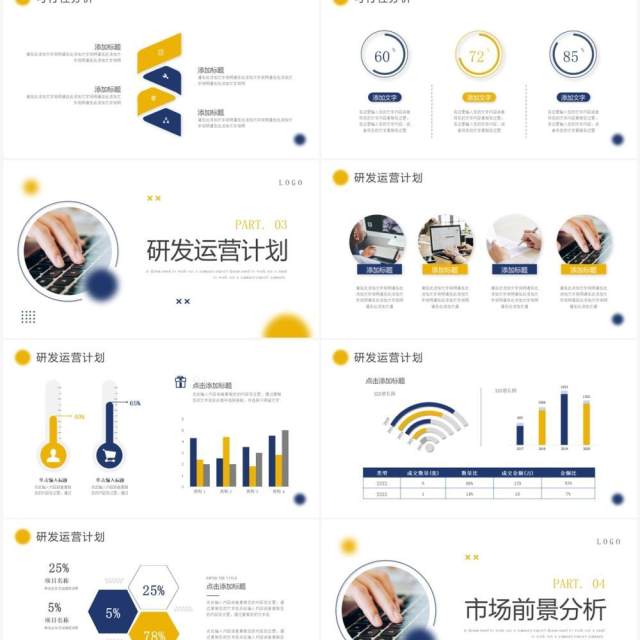 蓝黄色商务风市场调研报告PPT通用模板