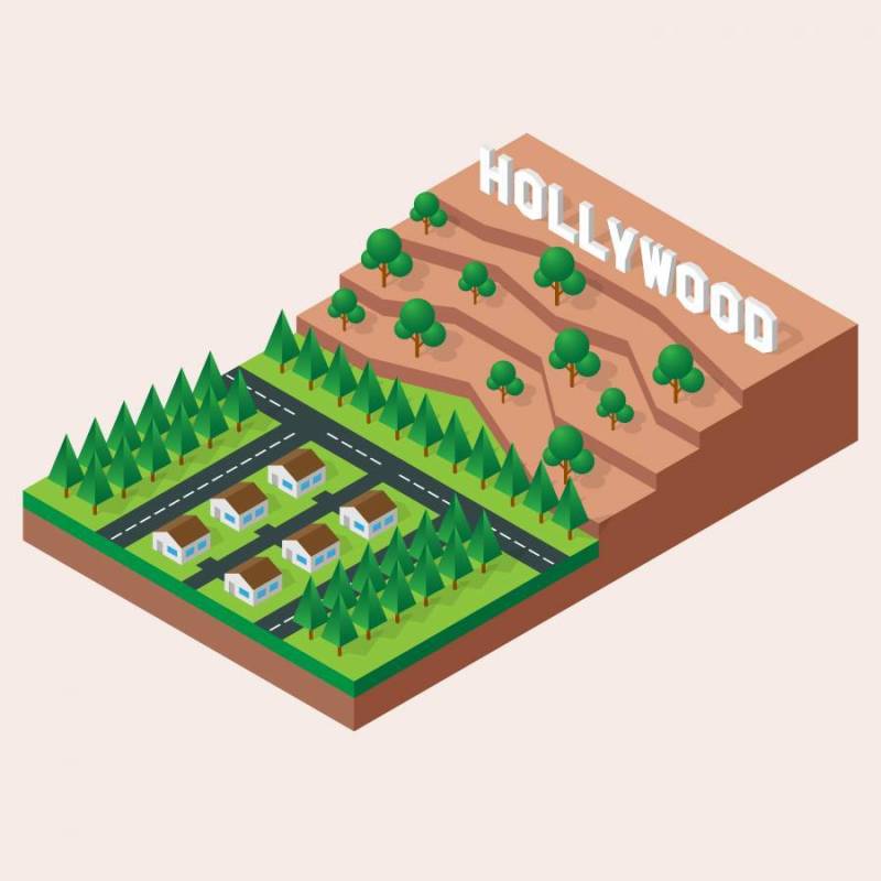 等距的好莱坞标志插画