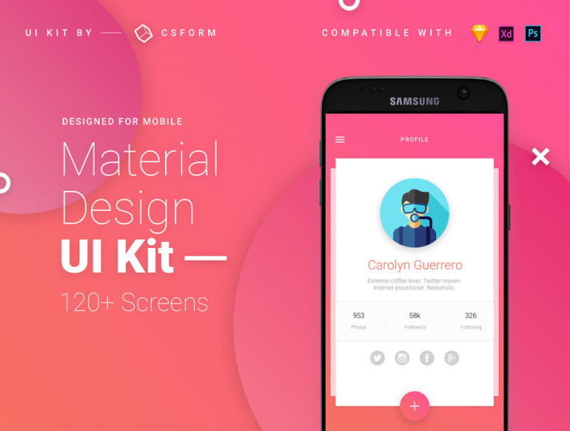 素描应用移动模板和Material Design UI元素，Matta Material UI Kit