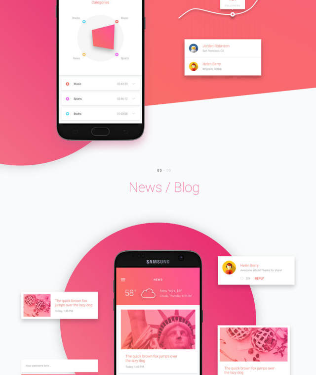 素描应用移动模板和Material Design UI元素，Matta Material UI Kit