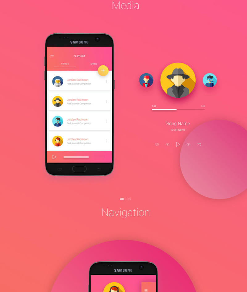 素描应用移动模板和Material Design UI元素，Matta Material UI Kit