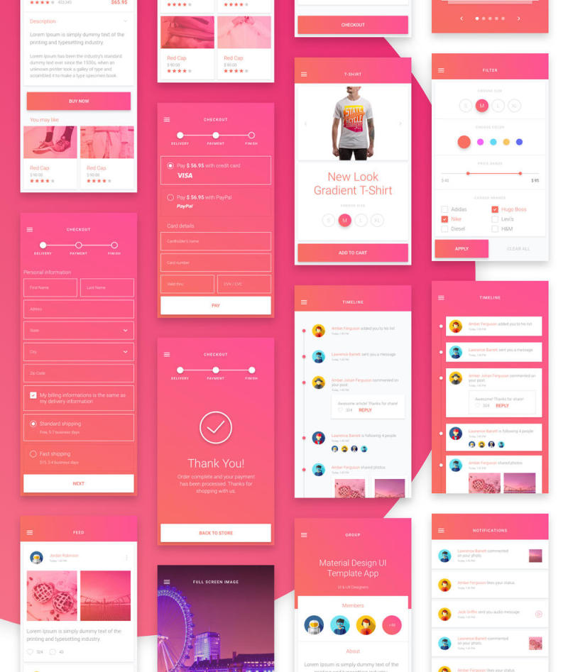 素描应用移动模板和Material Design UI元素，Matta Material UI Kit