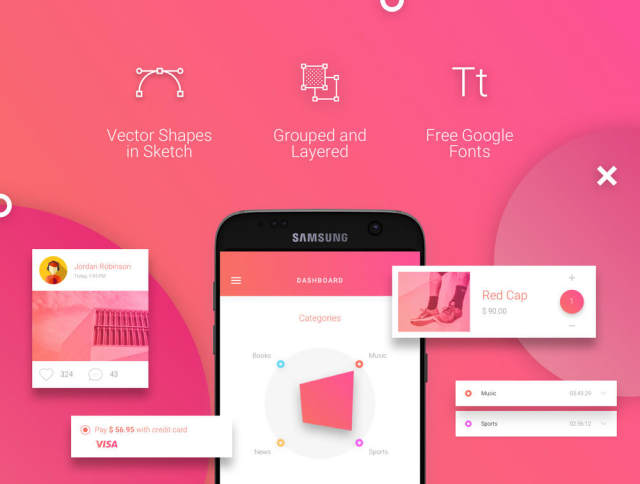 素描应用移动模板和Material Design UI元素,Matta Material UI Kit 素描应用移动模板和Material Design UI元素,Matta Material UI Kit