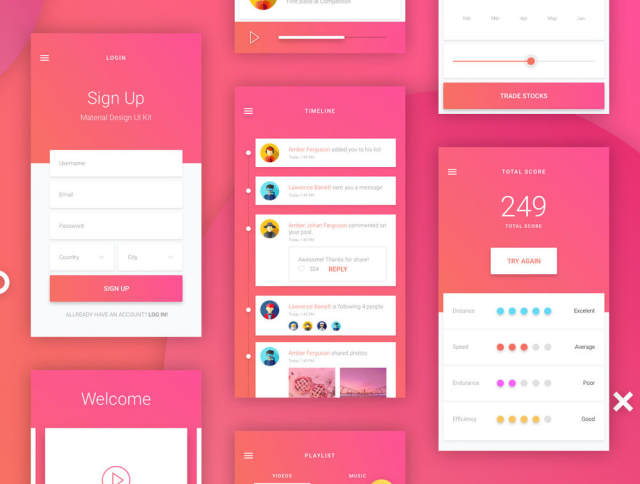 素描应用移动模板和Material Design UI元素，Matta Material UI Kit