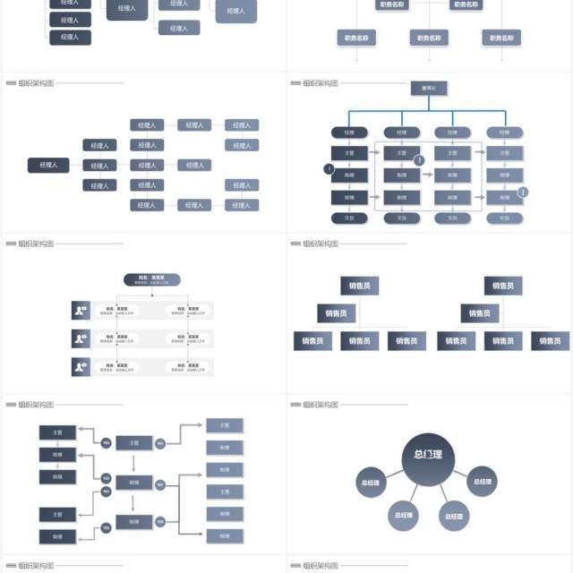 20页灰色系企业组织架构可视化图表集PPT模板