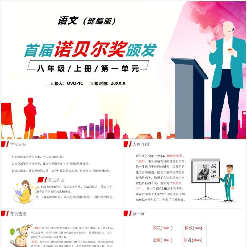 部编版八年级语文上册首届诺贝尔文学奖颁发课件PPT模板 部编版八年级语文上册首届诺贝尔文学奖颁发课件PPT模板