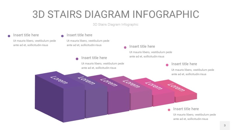 渐变粉紫色3D阶梯PPT图表3