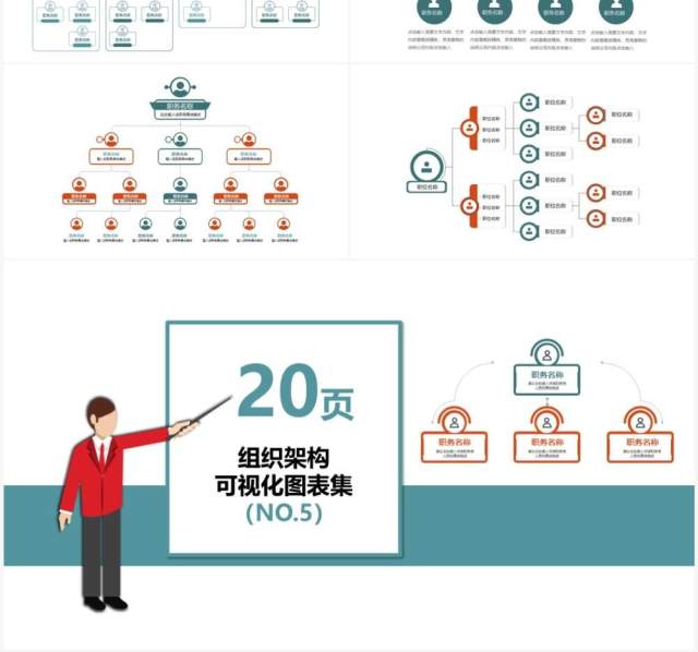 20页红绿色企业组织架构可视化图表PPT模板