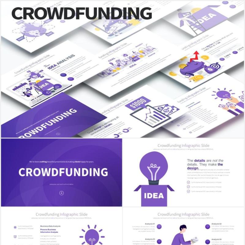 11套色系商业集资众筹项目想法创意人物插画PPT素材Crowdfunding - PowerPoint Infographics