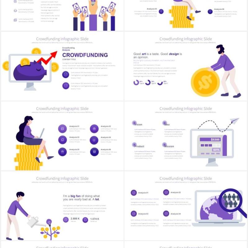 11套色系商业集资众筹项目想法创意人物插画PPT素材Crowdfunding - PowerPoint Infographics