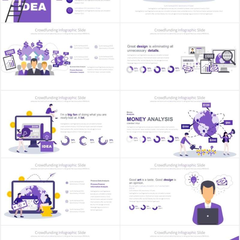 11套色系商业集资众筹项目想法创意人物插画PPT素材Crowdfunding - PowerPoint Infographics