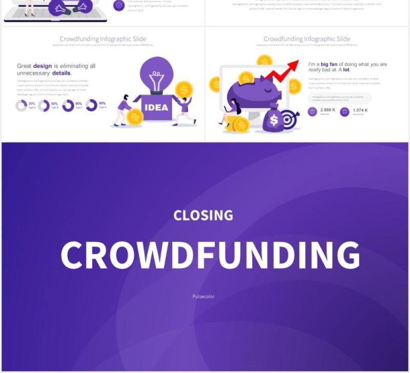 11套色系商业集资众筹项目想法创意人物插画PPT素材Crowdfunding - PowerPoint Infographics