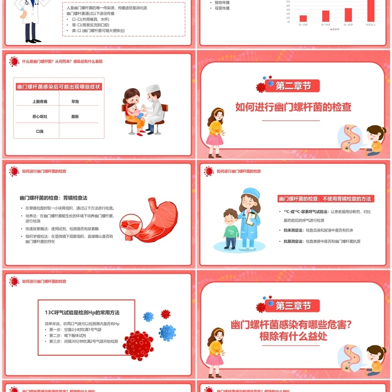 粉色卡通风幽门螺杆菌健康PPT模板