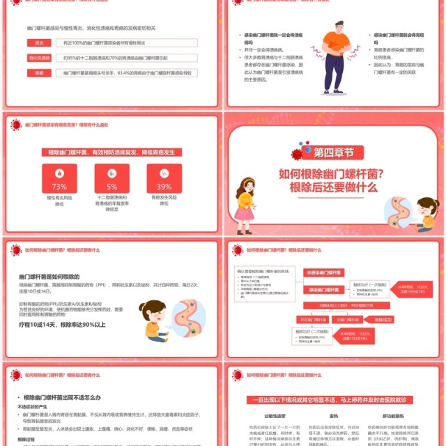 粉色卡通风幽门螺杆菌健康PPT模板