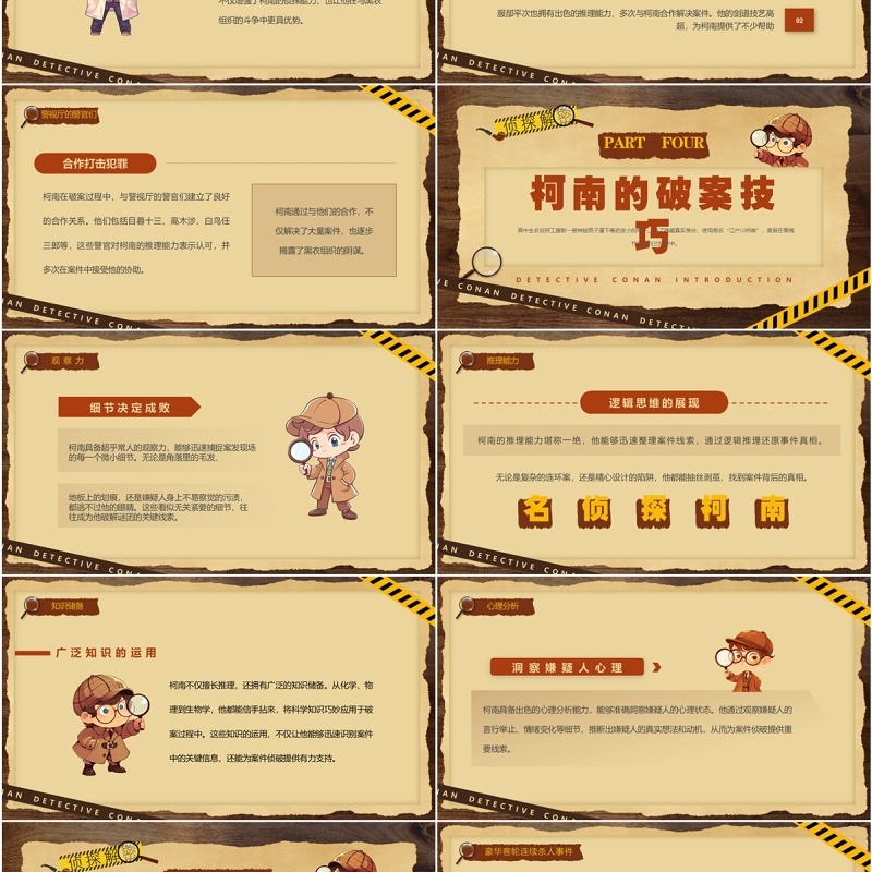 棕色卡通风侦探柯南介绍PPT模板