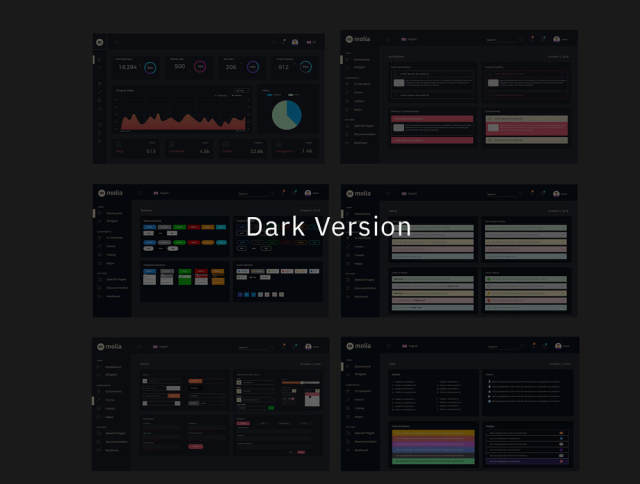 用于Sketch的Light＆Dark Web仪表板UI工具包 Molia仪表板UI工具包