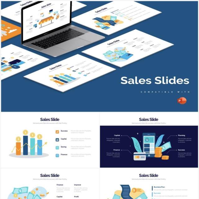 创意插画销售汇报PPT信息图形素材Sales Powerpoint Infographics