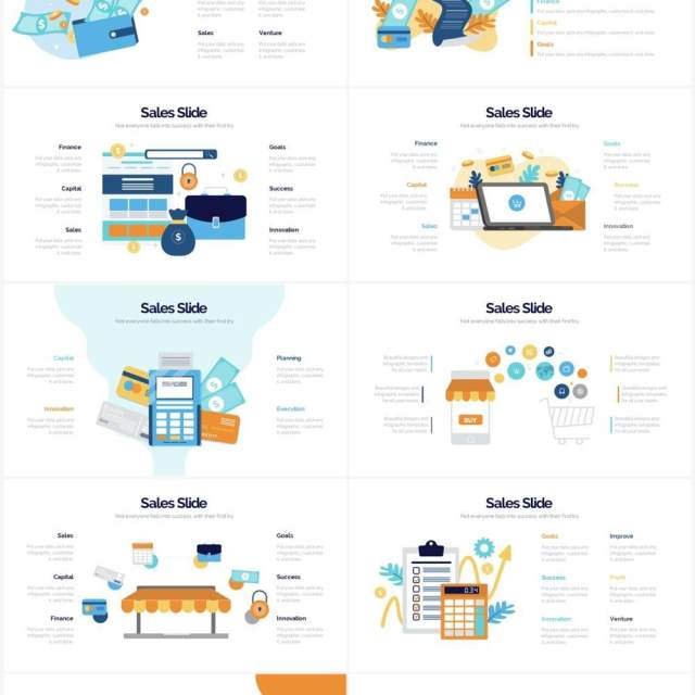 创意插画销售汇报PPT信息图形素材Sales Powerpoint Infographics