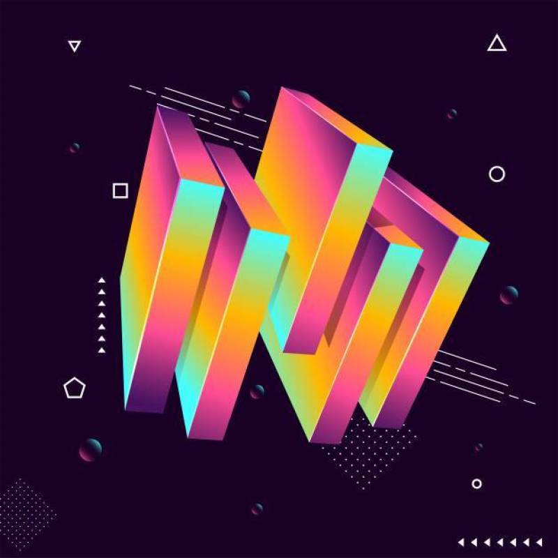 3D colorful blocks on geometrical background.