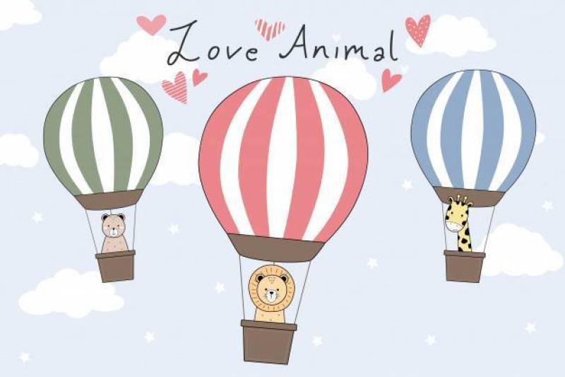 可爱的动物热气球卡通涂鸦