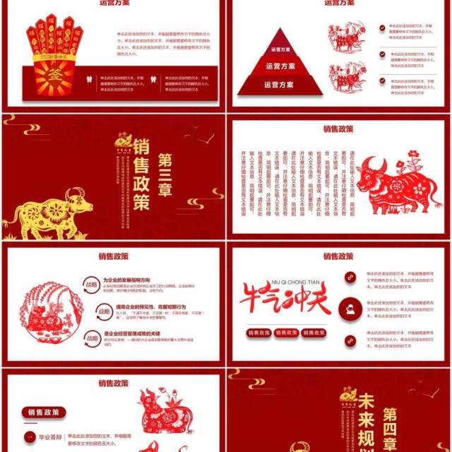 红色中国风牛年新年工作计划汇报总结PPT模板 红色中国风牛年新年工作计划汇报总结PPT模板