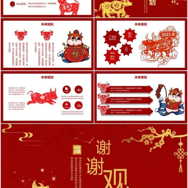 红色中国风牛年新年工作计划汇报总结PPT模板 红色中国风牛年新年工作计划汇报总结PPT模板