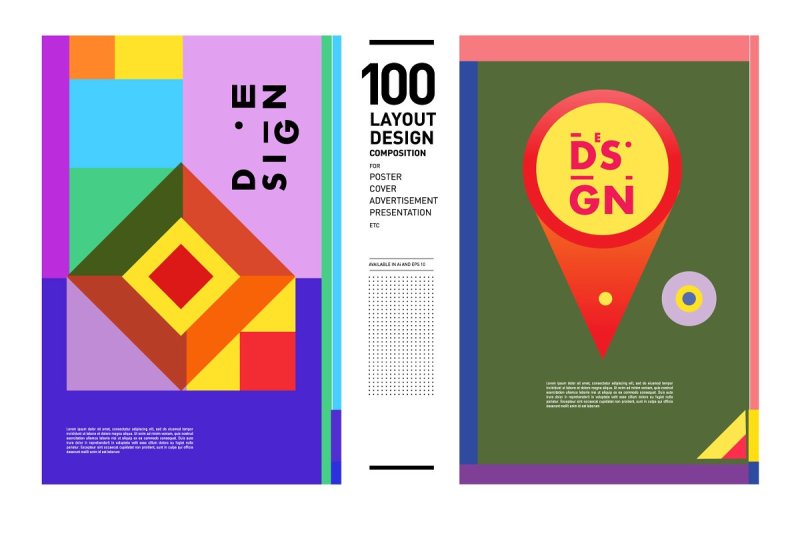 100个创意色彩构成海报矢量AI素材模板