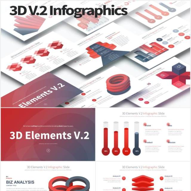 11套色系三维台阶漏斗图PPT信息图表素材3D Elements V.2 - PowerPoint Infographics