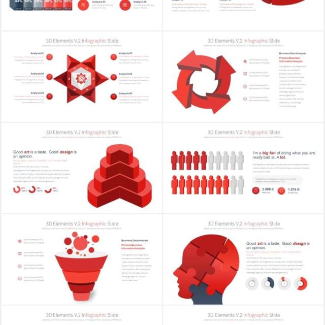 11套色系三维台阶漏斗图PPT信息图表素材3D Elements V.2 - PowerPoint Infographics