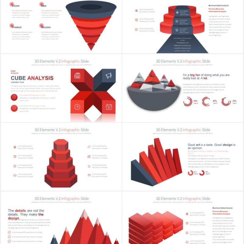 11套色系三维台阶漏斗图PPT信息图表素材3D Elements V.2 - PowerPoint Infographics
