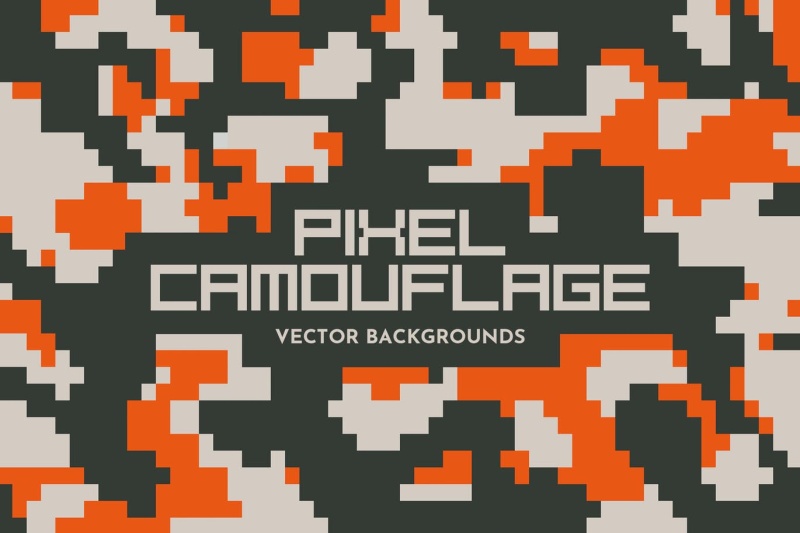 像素马赛克迷彩伪装AI矢量设计背景素材Pixel Camouflage Vector Backgrounds